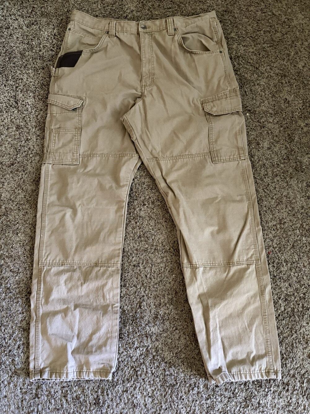 Wrangler Riggs Workwear Ranger Relaxed Fit Brown Ripstop Cargo Pants 38x34”